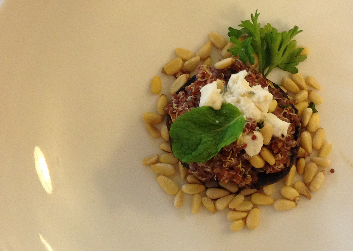 Red Quinoa with Minted Goat Cheese & Toasted Pine Nuts
